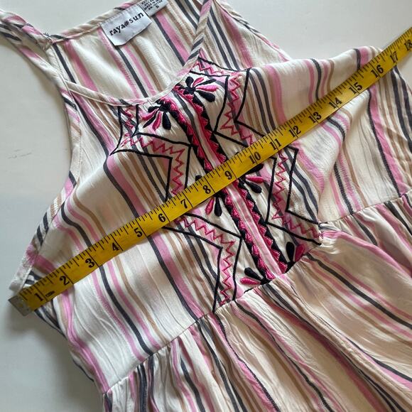 Raya Sun Striped Embroidered Tank Womens Small Ivory Pink Boho Sleeveless Top - Picture 5 of 6